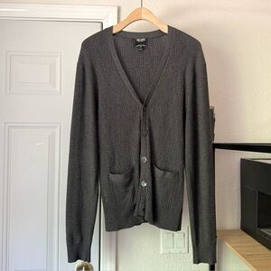 TODD SNYDER grey rib‎ ribbed merino wool tencel knit cotton long sleeve cardigan
